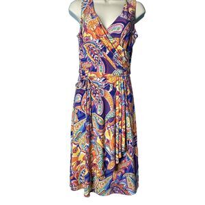 Ralph Lauren Rainbow Paisley Surplice Draped Stretch Cocktail Dress Women's XS